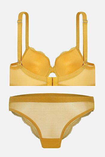Wonna Lenny Mustard Bra and Panty Set - Tulle Detail, Underwire and Padding Free - 2321