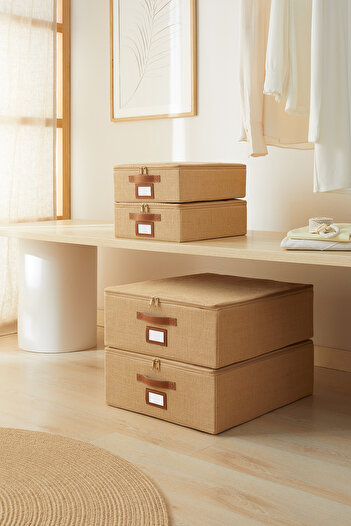 Ocean Home Textile Βαλίτσα βάσης από γιούτα 4 τεμαχίων, κουτί με υποστήριξη Organizer 31x38x12 + 45x55x18