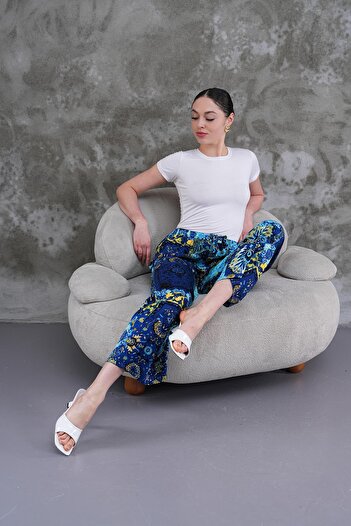 WestBound Women's Wide Leg Digital Print Patterned Viscose Fabric Trousers
