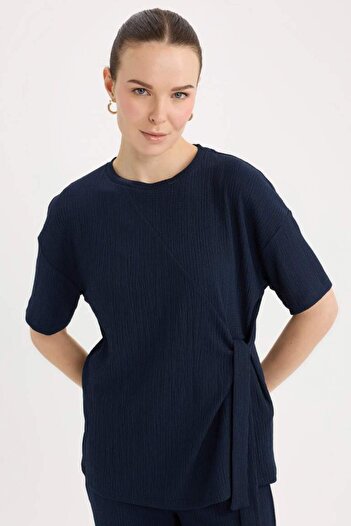 DeFacto Relax Fit Crew Neck Basic Plain Wrap Short Sleeve T-Shirt D5446Ax25Sp