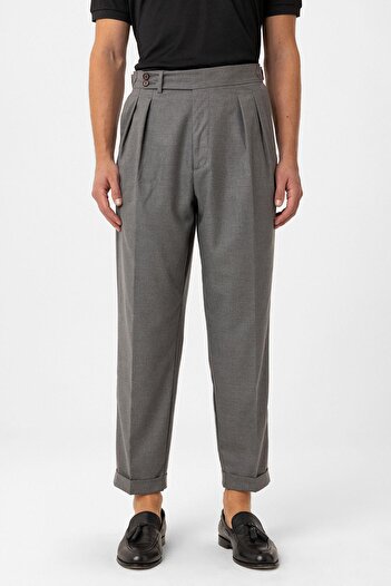 Antioch Gray Pleated High Waist Men's Trousers
