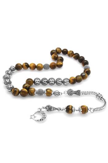 Tesbihane Non-Tarnish Metal Tasseled My Dear Dad Written Globe Cut Turtle Eye Natural Stone Rosary