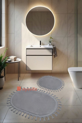 Myevilla My Evilla Modern Simirna Decorative Plush Oval 60x100-50x60 Pompom Fringed Toilet Seat Set