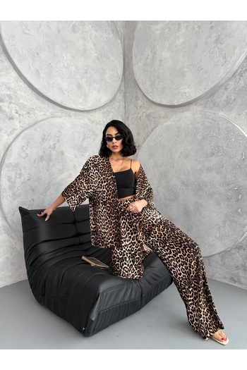 LAMİFUSTORE Leopard Print Double Kimono Set (Comfortable Fit)