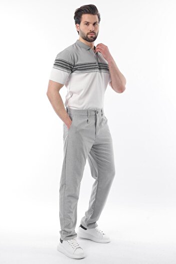 Madmext Gray Zippered Polo Neck Patterned Men's T-Shirt E7296