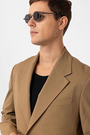 Antioch Camel Relax Fit Kruvaze Erkek Blazer Ceket