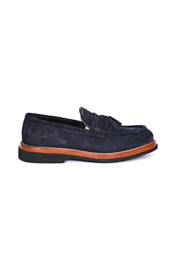 Tuna Genuine Suede Leather Loafer Navy Blue Men's Shoes Eva Sole - 4025