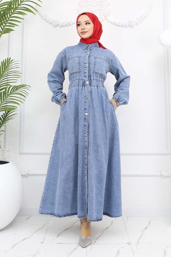 benguen Blue 6101 Buttoned Denim Dress