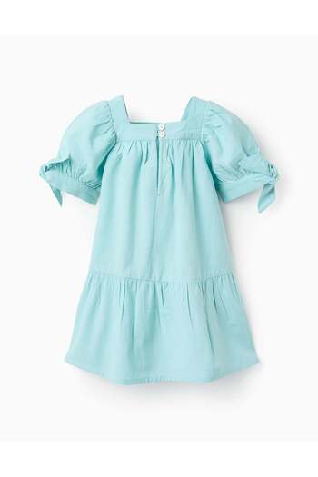 Ziddy Cotton and Linen Dress for Baby Girls, Light Blue