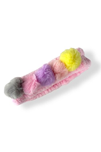 TAKIŞTIR Pink Color Pompom Detailed Plush Hair Band