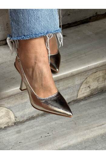 Atelierby DS 9 cm Stylish Women's Stiletto with Gold Snake Pattern