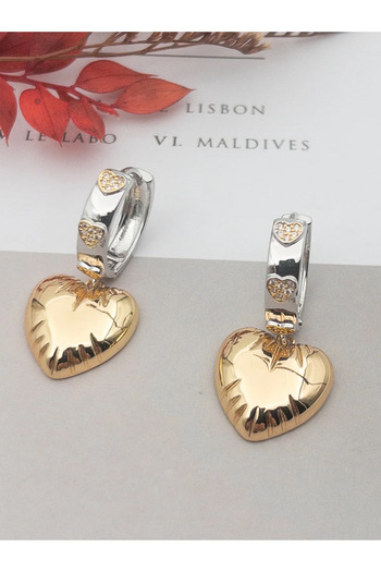 Vitastyle 316L Steel Mix Color Zircon Stone Heart Engraving Detail Women's Earrings