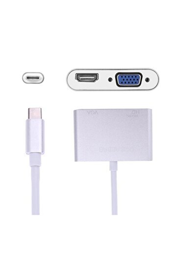 COOYA 2 In 1 USB 3.1 Type C To VGA HDMI 4K UHD Adapter,for MacBook/ChromeBook Pixel/Other Device,Silver