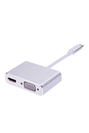 COOYA 2 In 1 USB 3.1 Type C To VGA HDMI 4K UHD Adapter,for MacBook/ChromeBook Pixel/Other Device,Silver
