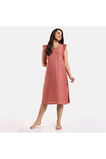 Zivame All-over Print Sleeveless Sleepshirt With Tie-ups And Slit Detail