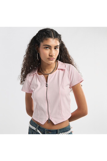 FAV Panelled Top With Collar And Zip Closure