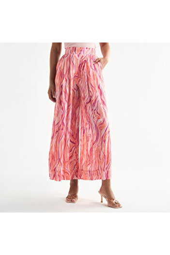 FAV All-over Print Wide Leg Pants With Elasticised Waistband And Pockets