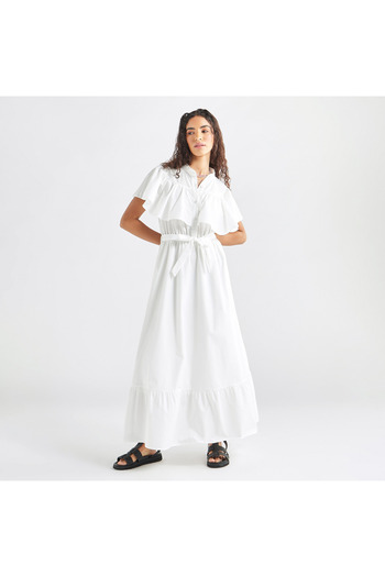 FAV Maxi Dress With Ruffle Detail And Tie-up Belt