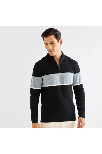 FAV Colourblock High Neck Sweatshirt With Long Sleeves And Zip Closure