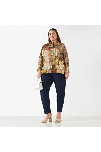 Ulla Popken Plus Size Printed Shirt With Collar And Long Sleeves
