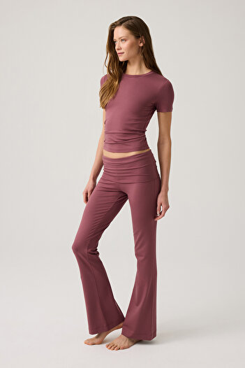 Los Ojos Claret Red Melody Flared Jersey Παντελόνι - Ισπανικό Πόδι