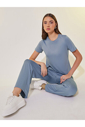 Take Two By Styli Asymmetrical Hem Short Sleeve T-Shirt and Pants Co-Ords