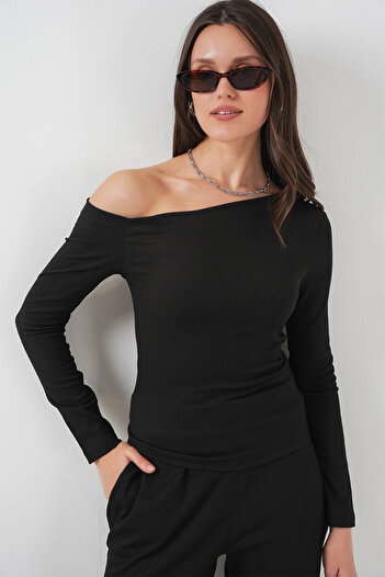 Bigdart 6708 Off Shoulder Bottom Top Set - Black