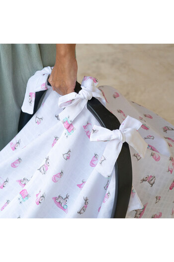 DEUX LAPINS Bébé Lapin Rose Patterned 100% Cotton Muslin Stroller Cover