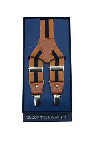 Elegante Cravatte Καφέ Χρώμα Navy Blue ριγέ Πολυτελές λουράκι παντελονιού Salopet