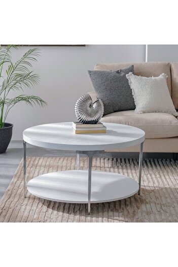 Danube Home Mello Round Coffee Table  L91.5xW91.5xH50cm - Grey/Silver