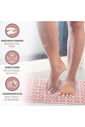 MAİN SHOP 2 Pieces Massage Bath Mat Bathroom & Shower Anti-Slip Pink Color Massage Model Bath Mat M-142