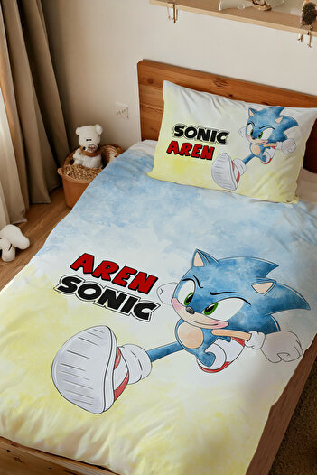 Homamia Isme Özel Tek Kişilik Mikro Saten Nevresim Takımı Sonic