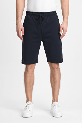 COMEOR Men's Navy Blue Regular Fit Label Detailed Side Pocket Shorts