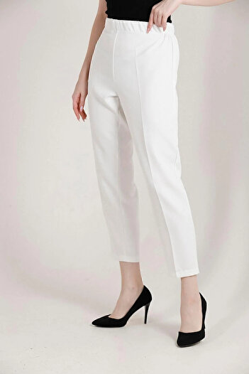 META MODA Women's Elastic Waist High Waist Trousers