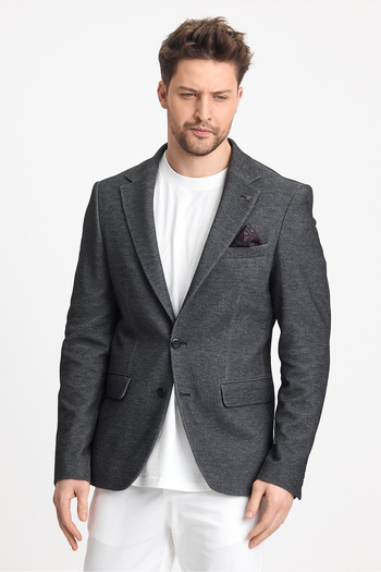 Frappoli Müller Men's Black Denim Look Cotton Lycra Stretching Fabric Sports Blazer Jacket