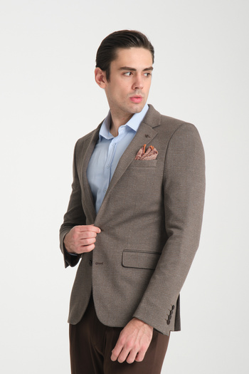 Frappoli Men's Plaid 360 All Direction Stretching Slim Fit Slim Fit Mono Collar Print Blazer Jacket