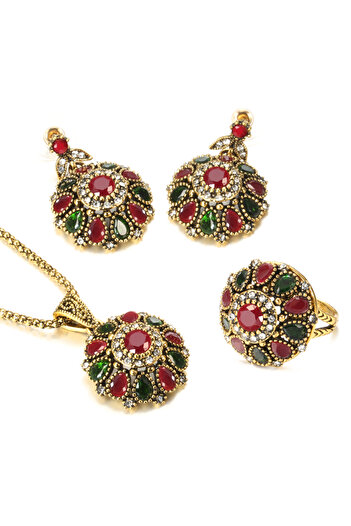 Choice1 52cm 9 Antique Gold Plated Kinel Hot Ethnic Bride Crystal Flower Earring Ring Jewelry Sets Fashion A
