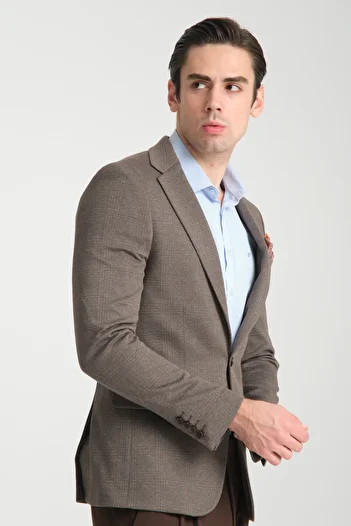 Frappoli Men's Plaid 360 All Direction Stretching Slim Fit Slim Fit Mono Collar Print Blazer Jacket