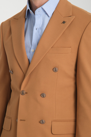 Frappoli Baselna Krv Men's Mustard Double Breasted 6 Pieces Metal Buttoned 4 Season Blazer Jacket