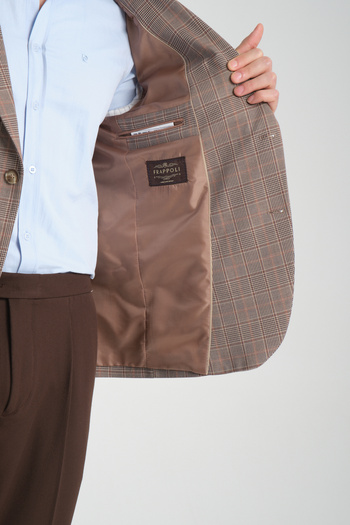 Frappoli Diegos Erkek Bej Ekose Slim Fit Mono Yaka Spor Blazer Ceket