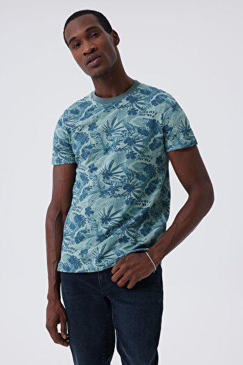 Lee Cooper Ανδρικό μπλουζάκι με λαιμόκοψη Joseph 1 - Pique Petrol Color