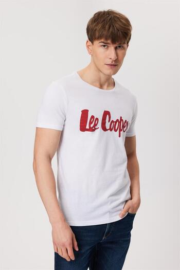 Lee Cooper Londonlogo Ανδρικό μπλουζάκι με λαιμόκοψη 100% βαμβακερό λευκό-k