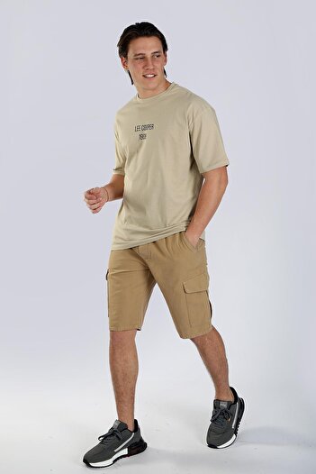 Lee Cooper Ανδρικό μπλουζάκι Nigel 100% βαμβακερό μπεζ με λαιμόκοψη