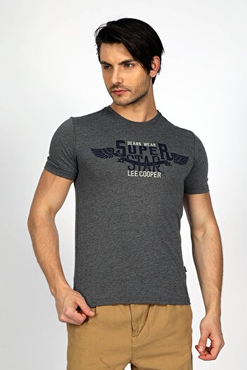 Lee Cooper Ανδρικό μπλουζάκι Sertiw 100% βαμβακερό O λαιμό Anthracite Melange