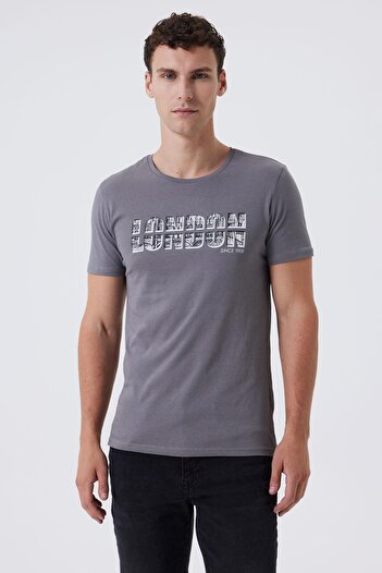 Lee Cooper Ανδρικό μπλουζάκι Pers 100% βαμβακερό με λαιμόκοψη σε γκρι χρώμα