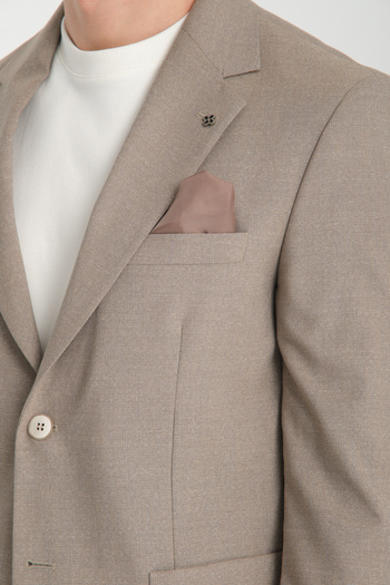 Frappoli Tadic Men's Beige Patterned Slim Fit Blazer Jacket - Bag Pocket, Half Lining, 4 Seasons