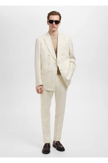 MANGO Man Μπλέιζερ με διπλό στήθος από 100% λινό, slim fit