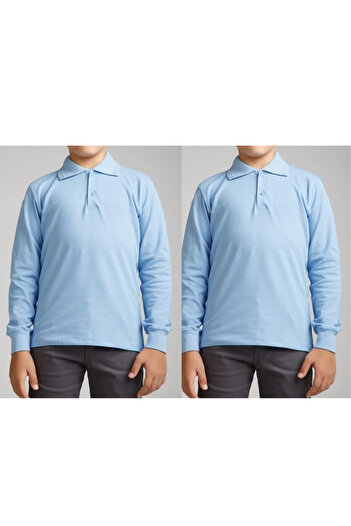 Nacar Uzun Kollu Polo Yaka Çocuk Okul Tshirt 2 Adet