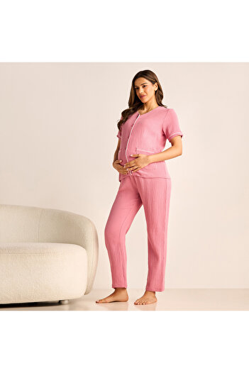 FAV Textured Maternity Top and Elasticated Pyjama Set