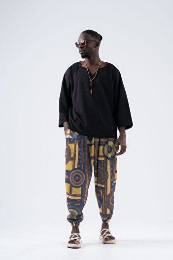 Superbluemexico Men's Wrinkle Patterned Loose Baggy Trousers